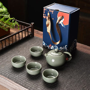 Ke Kiln Chinese Tea Set Teaware Kung Fu Travel Tea Set Gift Box A Teapot with Four Cups Event Gifts Tea Pot and Cup Set acacuss