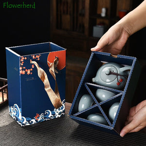 Ke Kiln Chinese Tea Set Teaware Kung Fu Travel Tea Set Gift Box A Teapot with Four Cups Event Gifts Tea Pot and Cup Set acacuss