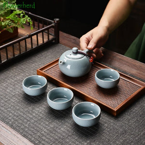 Ke Kiln Chinese Tea Set Teaware Kung Fu Travel Tea Set Gift Box A Teapot with Four Cups Event Gifts Tea Pot and Cup Set acacuss
