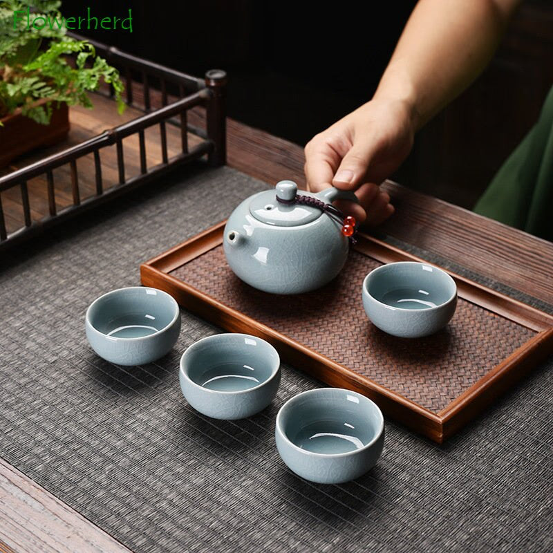 Ke Kiln Chinese Tea Set Teaware Kung Fu Travel Tea Set Gift Box A Teapot with Four Cups Event Gifts Tea Pot and Cup Set acacuss