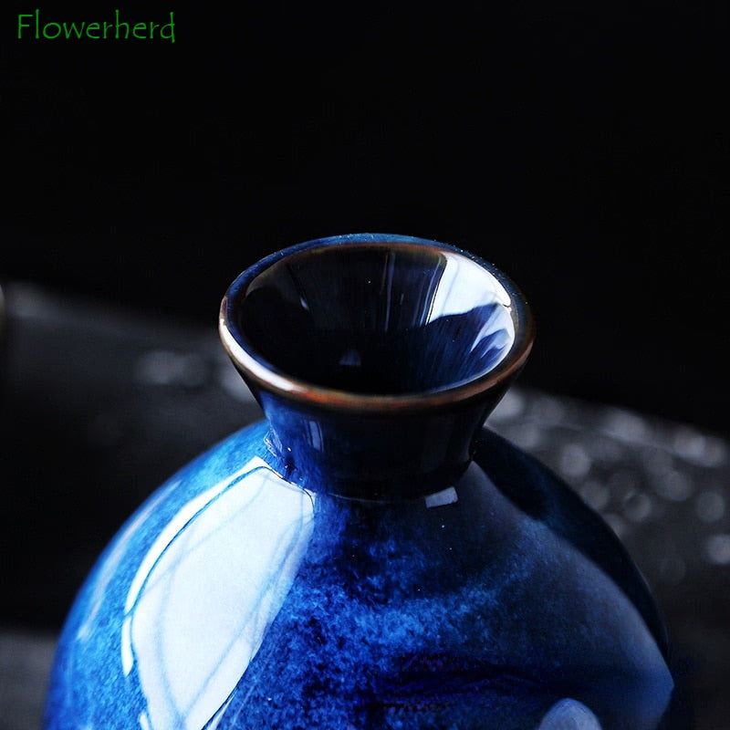 Kiln-to-ceramic Wine Set, Kiln-to-blue, Retro Wine Cup, Household Wine Dispenser, Liquor Jug, Sake Jug, Wine Glass Sake Set acacuss