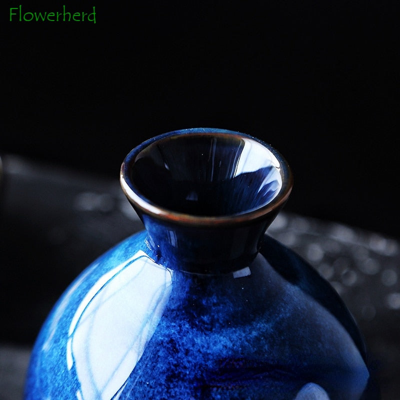 Kiln-to-ceramic Wine Set, Kiln-to-blue, Retro Wine Cup, Household Wine Dispenser, Liquor Jug, Sake Jug, Wine Glass Sake Set acacuss