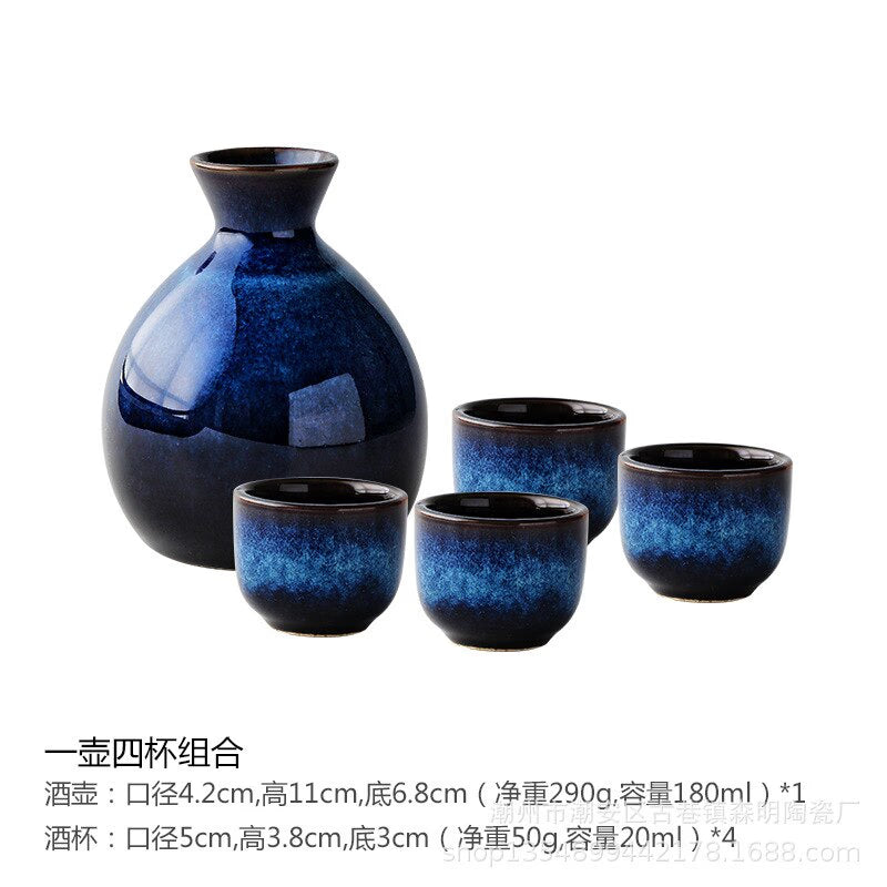 Kiln-to-ceramic Wine Set, Kiln-to-blue, Retro Wine Cup, Household Wine Dispenser, Liquor Jug, Sake Jug, Wine Glass Sake Set acacuss