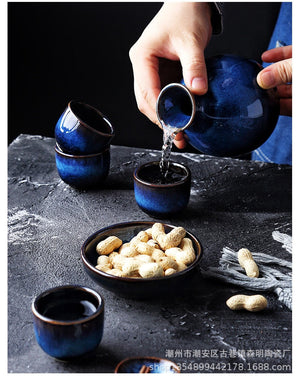 Kiln-to-ceramic Wine Set, Kiln-to-blue, Retro Wine Cup, Household Wine Dispenser, Liquor Jug, Sake Jug, Wine Glass Sake Set acacuss