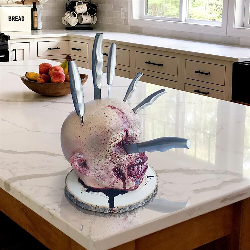 Kitchen Storage Head Holder Skull Kitchen Fruit Knife Storage Rack Ornament Party Fruit Storage Rack Halloween Ornament Gift acacuss