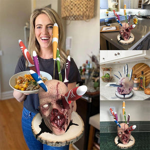 Kitchen Storage Head Holder Skull Kitchen Fruit Knife Storage Rack Ornament Party Fruit Storage Rack Halloween Ornament Gift acacuss