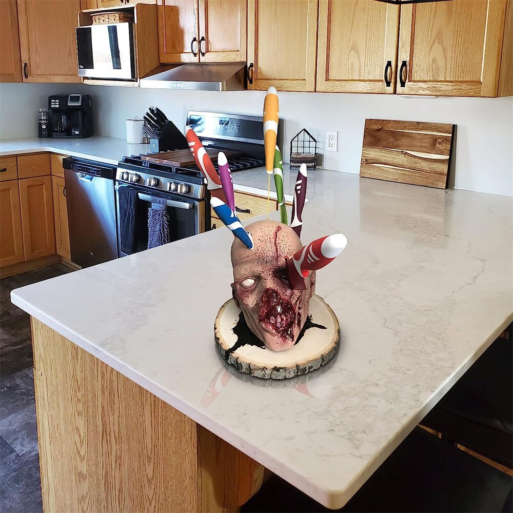 Kitchen Storage Head Holder Skull Kitchen Fruit Knife Storage Rack Ornament Party Fruit Storage Rack Halloween Ornament Gift acacuss