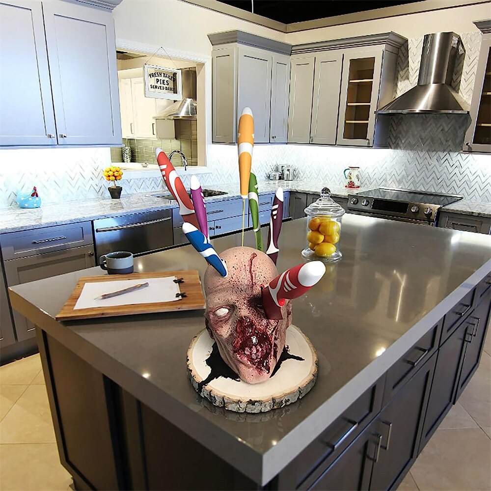 Kitchen Storage Head Holder Skull Kitchen Fruit Knife Storage Rack Ornament Party Fruit Storage Rack Halloween Ornament Gift acacuss
