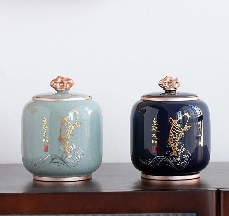 ACACUSS Kitchen Storage cookie & Sugar jar Vintage Style | Retro Stoneware | Ceramic Airtight pot Gong Fu | Candy Can - ACACUSS