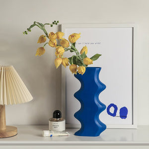 Klein Blue Geometric Ceramic Vase Home Decor Living Room Dining Room Table Flower Arrangement Hotel Art Decoration Vase Ornament acacuss