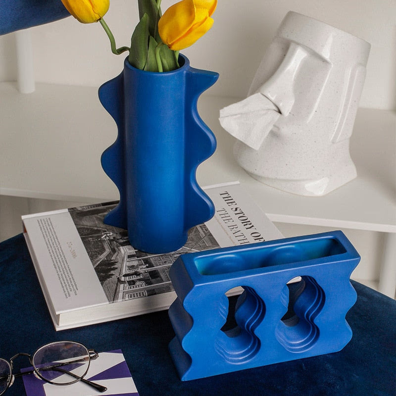 Klein Blue Geometric Ceramic Vase Home Decor Living Room Dining Room Table Flower Arrangement Hotel Art Decoration Vase Ornament acacuss