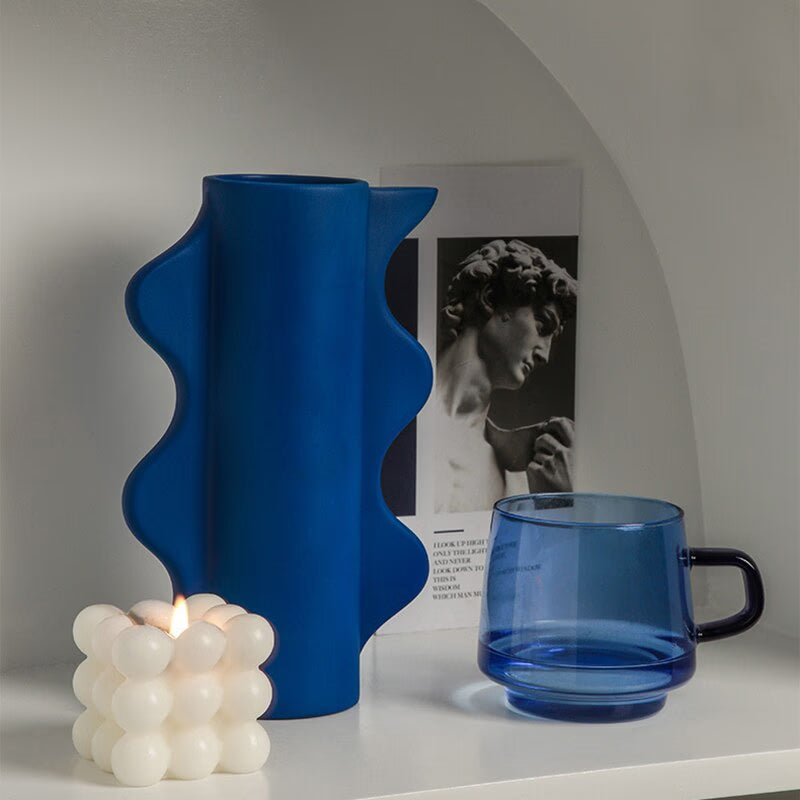 Klein Blue Geometric Ceramic Vase Home Decor Living Room Dining Room Table Flower Arrangement Hotel Art Decoration Vase Ornament acacuss