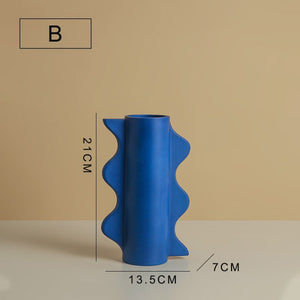 Klein Blue Geometric Ceramic Vase Home Decor Living Room Dining Room Table Flower Arrangement Hotel Art Decoration Vase Ornament acacuss