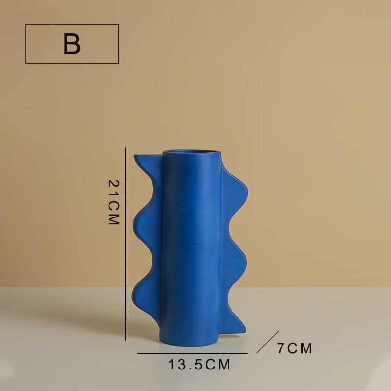 Klein Blue Geometric Ceramic Vase Home Decor Living Room Dining Room Table Flower Arrangement Hotel Art Decoration Vase Ornament acacuss