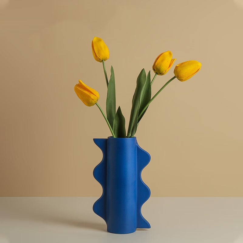 Klein Blue Geometric Ceramic Vase Home Decor Living Room Dining Room Table Flower Arrangement Hotel Art Decoration Vase Ornament acacuss