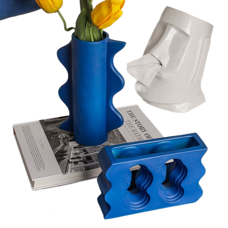 Klein Blue Geometric Ceramic Vase Home Decor Living Room Dining Room Table Flower Arrangement Hotel Art Decoration Vase Ornament acacuss