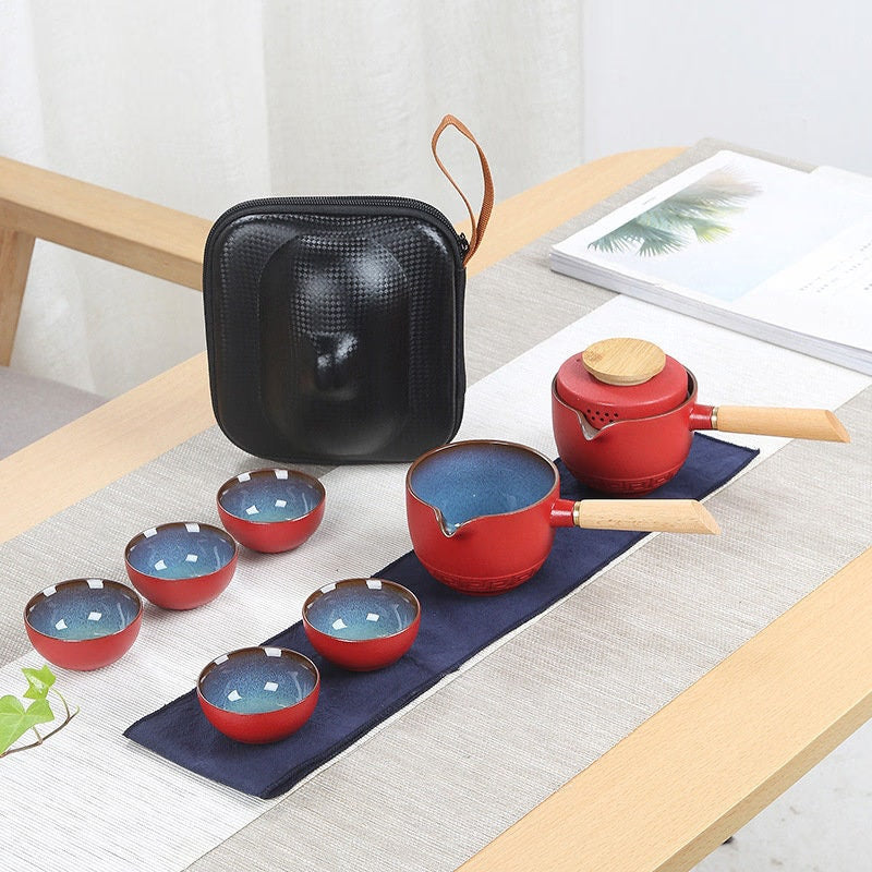 Kung Fu Outdoor TEA SET Simple Ancient Pottery Road Treasure Side Handle Pot Portable Travel Tea Set Kiln Change Kung Fu Outdoor - acacuss