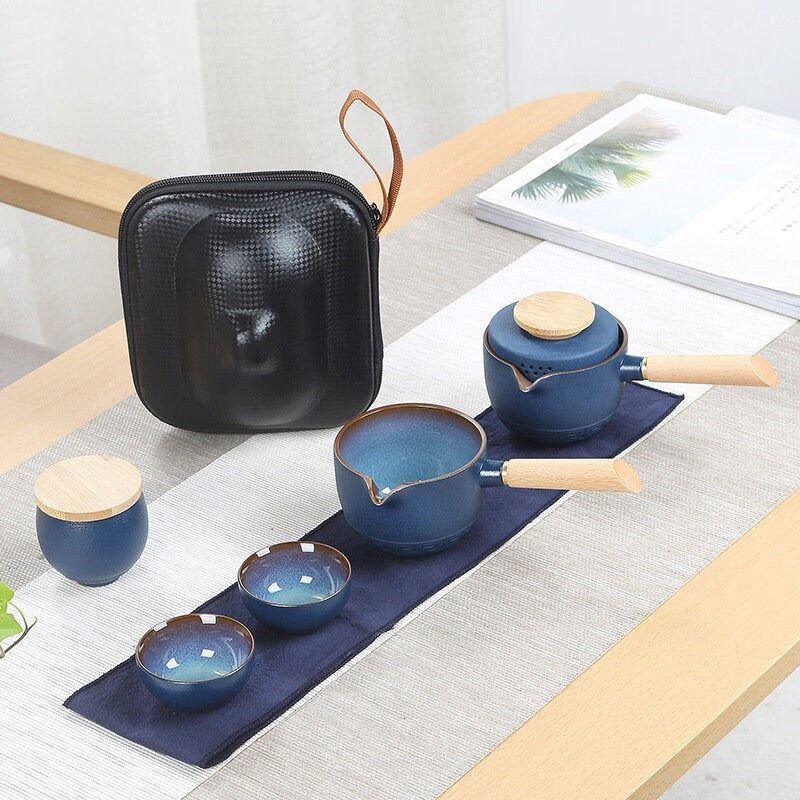 Kung Fu Outdoor TEA SET Simple Ancient Pottery Road Treasure Side Handle Pot Portable Travel Tea Set Kiln Change Kung Fu Outdoor - acacuss