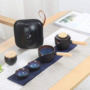 Kung Fu Outdoor TEA SET Simple Ancient Pottery Road Treasure Side Handle Pot Portable Travel Tea Set Kiln Change Kung Fu Outdoor - acacuss