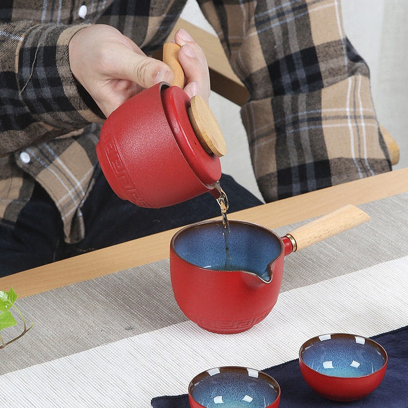 Kung Fu Outdoor TEA SET Simple Ancient Pottery Road Treasure Side Handle Pot Portable Travel Tea Set Kiln Change Kung Fu Outdoor - acacuss