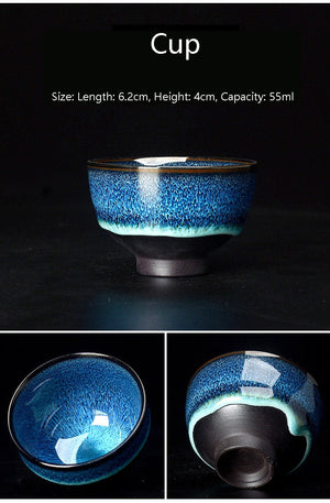 ACACUSS Kung Fu tea set travel bag - Chinese Tea Set Blue Amber Glaze Ceramic Temmoku Glaze Exquisite KungFu Portable Teapot Gaiwan Tea Cups - ACACUSS