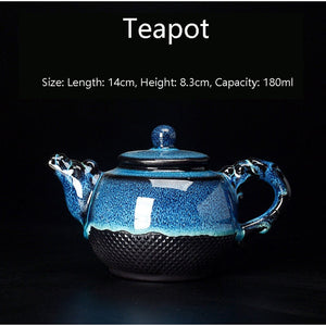 ACACUSS Kung Fu tea set travel bag - Chinese Tea Set Blue Amber Glaze Ceramic Temmoku Glaze Exquisite KungFu Portable Teapot Gaiwan Tea Cups - ACACUSS