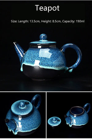 ACACUSS Kung Fu tea set travel bag - Chinese Tea Set Blue Amber Glaze Ceramic Temmoku Glaze Exquisite KungFu Portable Teapot Gaiwan Tea Cups - ACACUSS