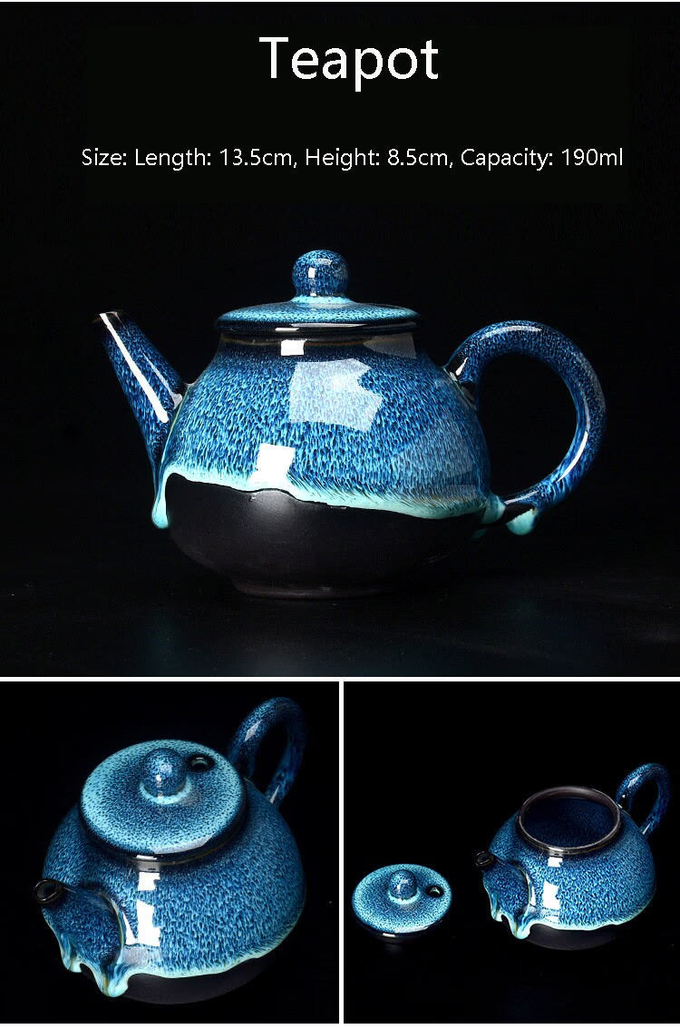 ACACUSS Kung Fu tea set travel bag - Chinese Tea Set Blue Amber Glaze Ceramic Temmoku Glaze Exquisite KungFu Portable Teapot Gaiwan Tea Cups - ACACUSS