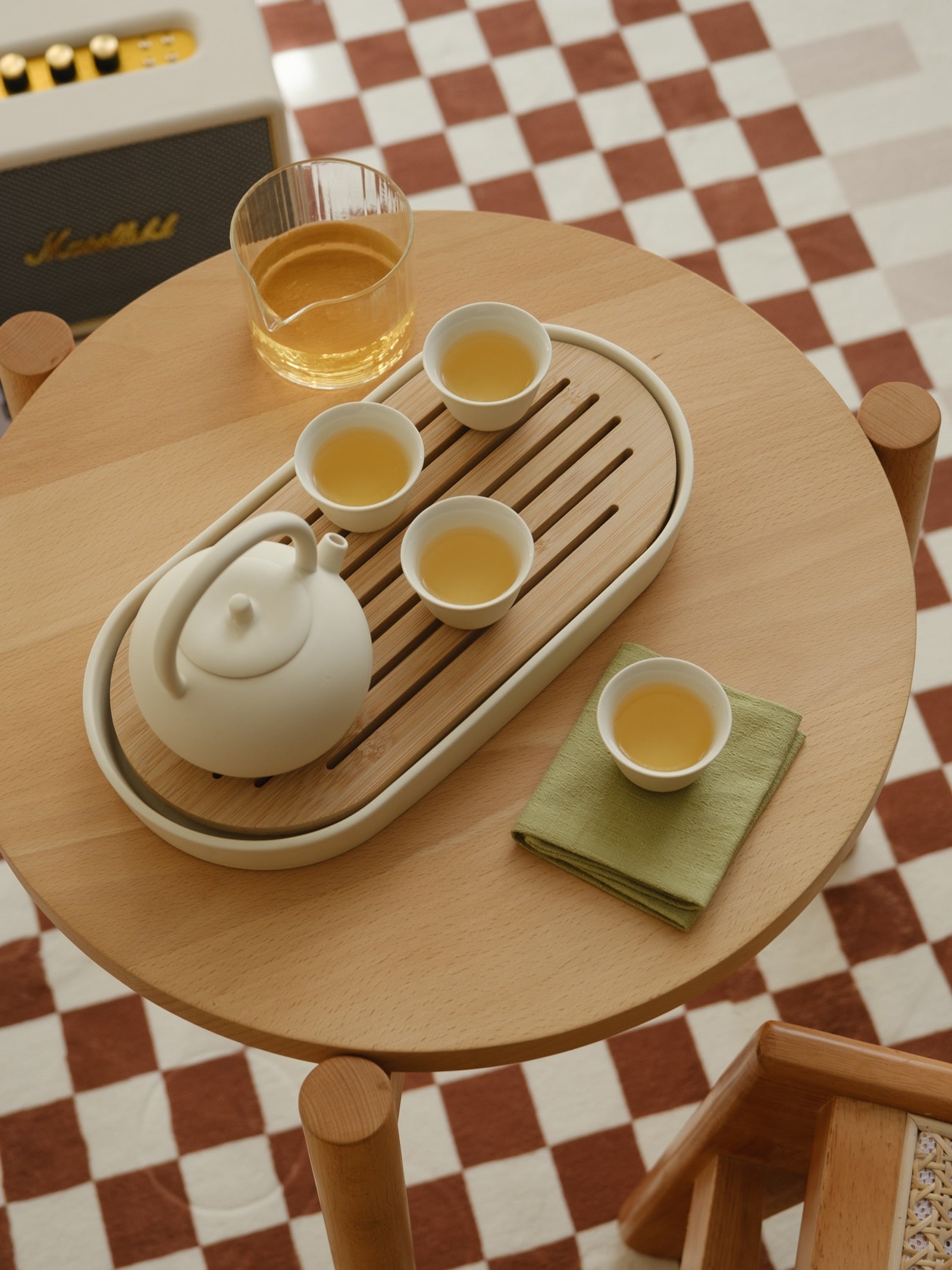 Kungfu Tea Set With Loop Handle Infuser,Warm Matte Cream Glaze,With Bamboo Serving Tray,Birthday/Party Gifts acacuss