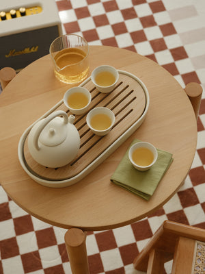 Kungfu Tea Set With Loop Handle Infuser,Warm Matte Cream Glaze,With Bamboo Serving Tray,Birthday/Party Gifts acacuss