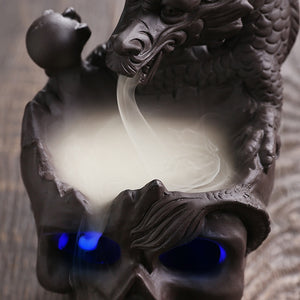 LED Dragon Statue Backflow Incense Burner Halloween Skull Decoration Ornament Smoke Fountain Waterfall Incense Holder Home Decor acacuss