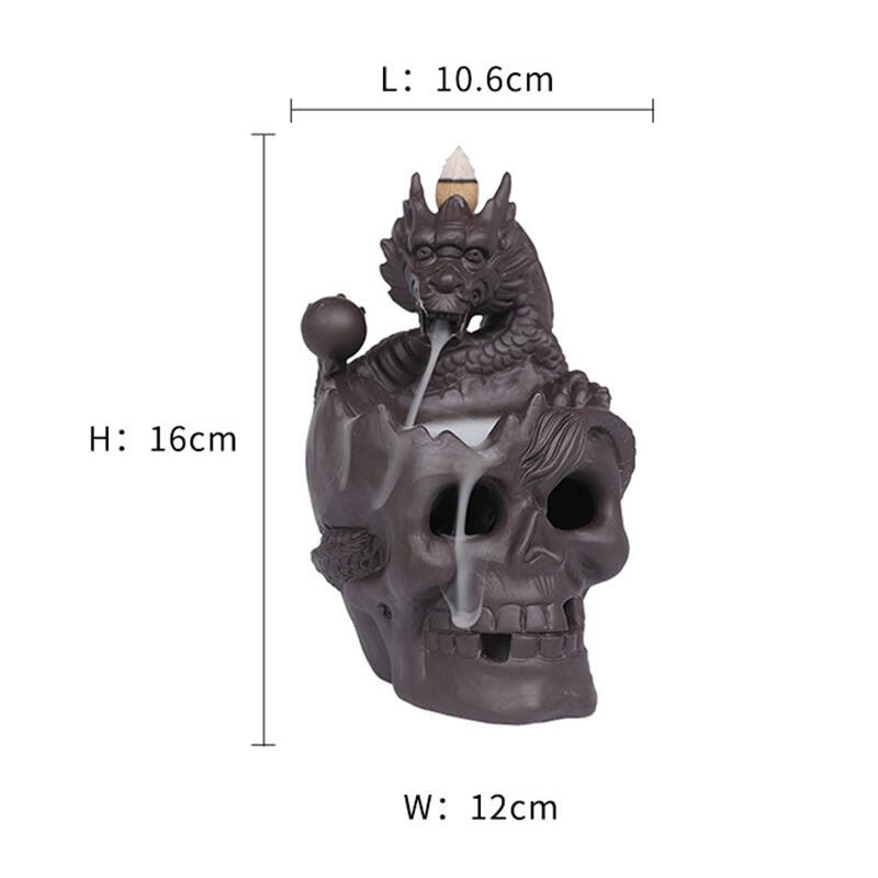 LED Dragon Statue Backflow Incense Burner Halloween Skull Decoration Ornament Smoke Fountain Waterfall Incense Holder Home Decor acacuss