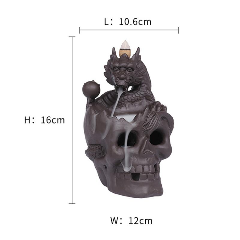 LED Dragon Statue Backflow Incense Burner Halloween Skull Decoration Ornament Smoke Fountain Waterfall Incense Holder Home Decor acacuss