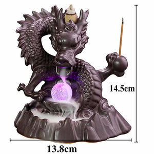 LED Dragon Statue Backflow Incense Burner Halloween Skull Decoration Ornament Smoke Fountain Waterfall Incense Holder Home Decor acacuss