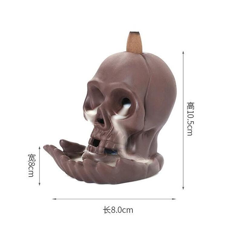 LED Dragon Statue Backflow Incense Burner Halloween Skull Decoration Ornament Smoke Fountain Waterfall Incense Holder Home Decor acacuss