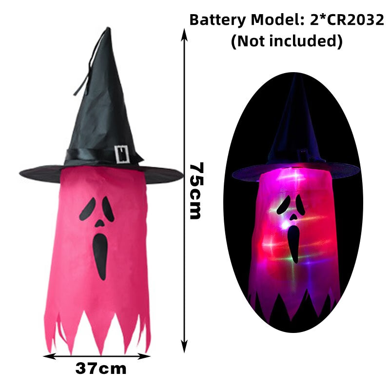 LED Halloween Decoration Flashing Light Gypsophila Ghost Festival Dress Up Glowing Wizard Ghost Hat Lamp Decor Hanging Lantern acacuss