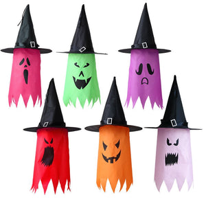 LED Halloween Decoration Flashing Light Gypsophila Ghost Festival Dress Up Glowing Wizard Ghost Hat Lamp Decor Hanging Lantern acacuss