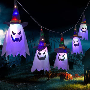 LED Halloween Decoration Flashing Light Gypsophila Ghost Festival Dress Up Glowing Wizard Ghost Hat Lamp Decor Hanging Lantern acacuss