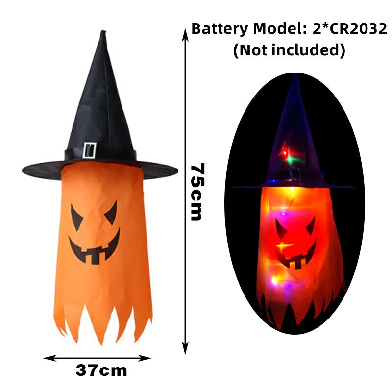 LED Halloween Decoration Flashing Light Gypsophila Ghost Festival Dress Up Glowing Wizard Ghost Hat Lamp Decor Hanging Lantern acacuss