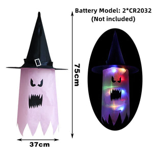 LED Halloween Decoration Flashing Light Gypsophila Ghost Festival Dress Up Glowing Wizard Ghost Hat Lamp Decor Hanging Lantern acacuss
