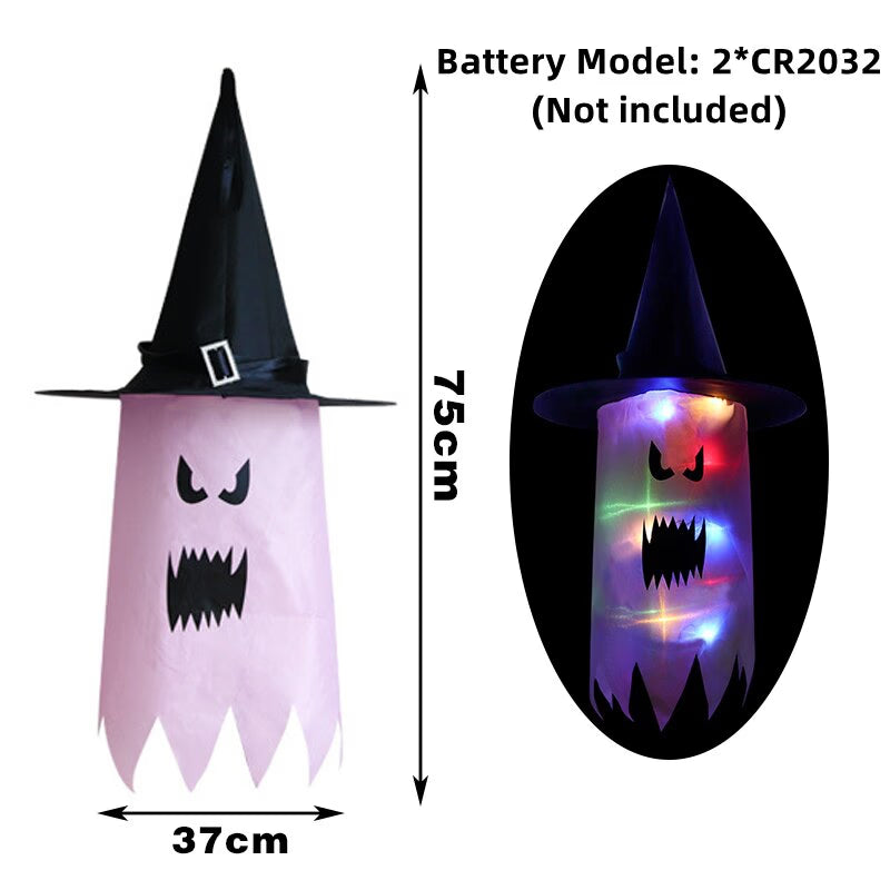 LED Halloween Decoration Flashing Light Gypsophila Ghost Festival Dress Up Glowing Wizard Ghost Hat Lamp Decor Hanging Lantern acacuss