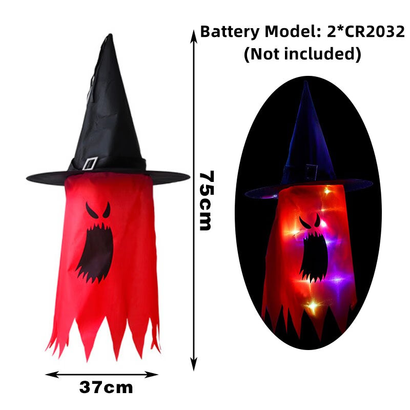 LED Halloween Decoration Flashing Light Gypsophila Ghost Festival Dress Up Glowing Wizard Ghost Hat Lamp Decor Hanging Lantern acacuss