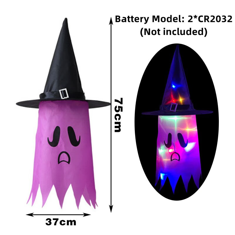 LED Halloween Decoration Flashing Light Gypsophila Ghost Festival Dress Up Glowing Wizard Ghost Hat Lamp Decor Hanging Lantern acacuss
