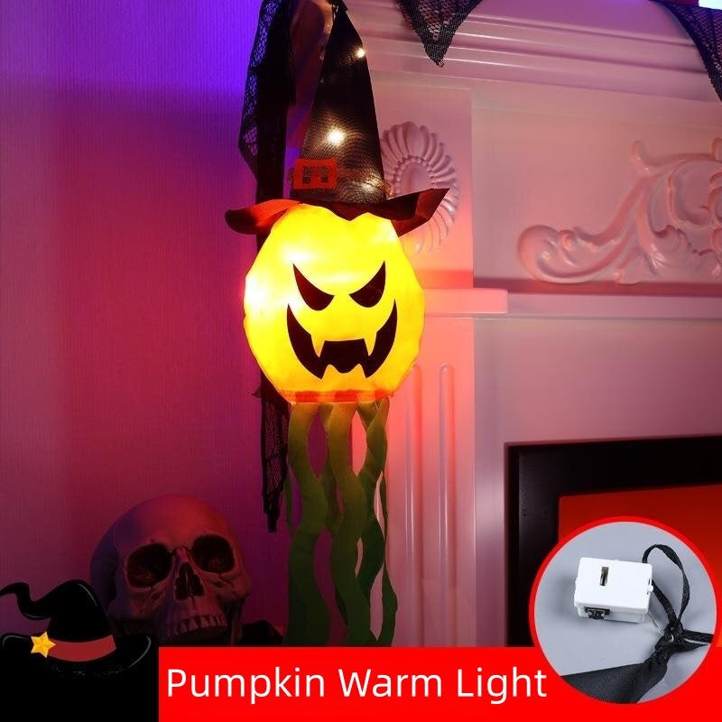 LED Halloween Decoration Flashing Light Gypsophila Ghost Festival Dress Up Glowing Wizard Ghost Hat Lamp Decor Hanging Lantern acacuss