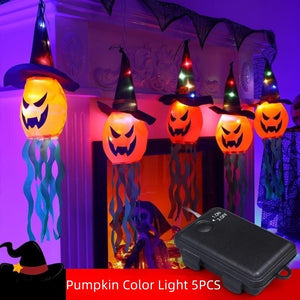 LED Halloween Decoration Flashing Light Gypsophila Ghost Festival Dress Up Glowing Wizard Ghost Hat Lamp Decor Hanging Lantern acacuss