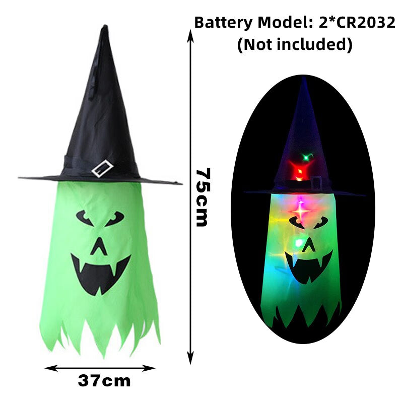 LED Halloween Decoration Flashing Light Gypsophila Ghost Festival Dress Up Glowing Wizard Ghost Hat Lamp Decor Hanging Lantern acacuss