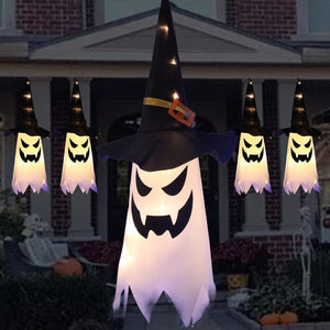 LED Halloween Decoration Flashing Light Gypsophila Ghost Festival Dress Up Glowing Wizard Ghost Hat Lamp Decor Hanging Lantern acacuss