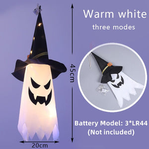 LED Halloween Decoration Flashing Light Gypsophila Ghost Festival Dress Up Glowing Wizard Ghost Hat Lamp Decor Hanging Lantern acacuss