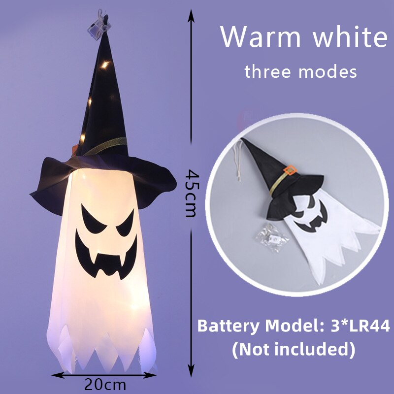 LED Halloween Decoration Flashing Light Gypsophila Ghost Festival Dress Up Glowing Wizard Ghost Hat Lamp Decor Hanging Lantern acacuss