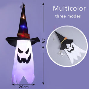 LED Halloween Decoration Flashing Light Gypsophila Ghost Festival Dress Up Glowing Wizard Ghost Hat Lamp Decor Hanging Lantern acacuss